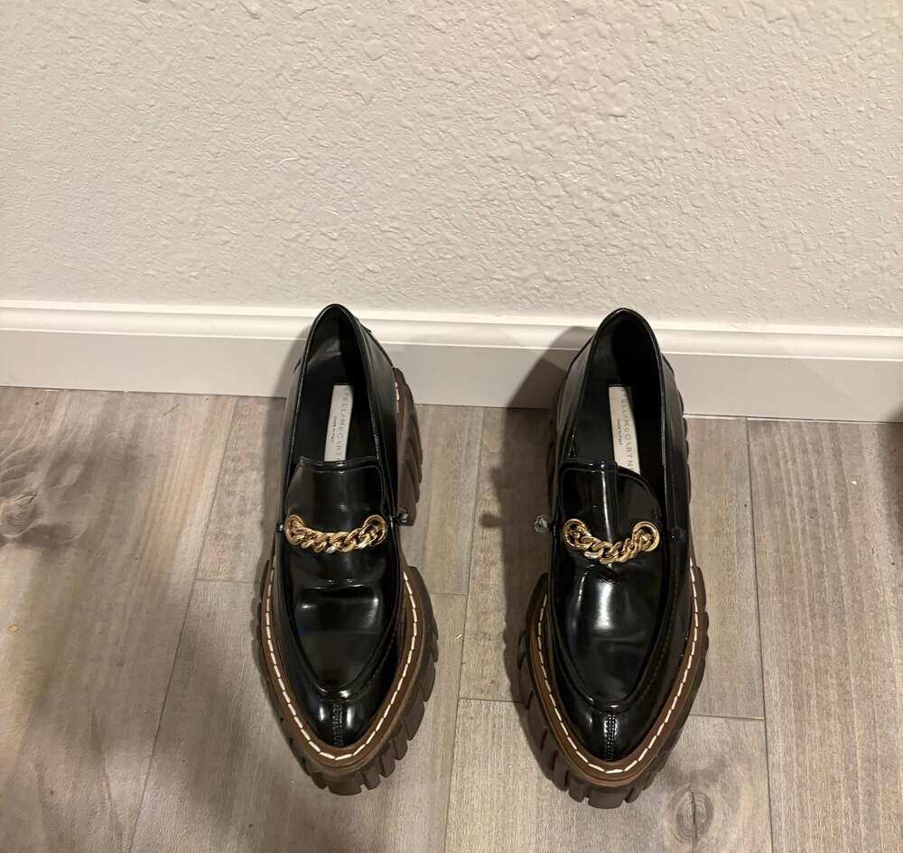 Stella McCartney Black Emilie Chain-Strap Faux-Leather Platform Loafers
